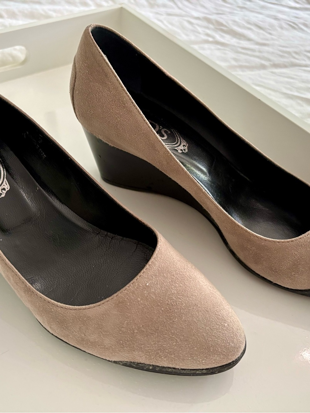 Tod's Taupe Suede Wedge Pumps with Black Heel